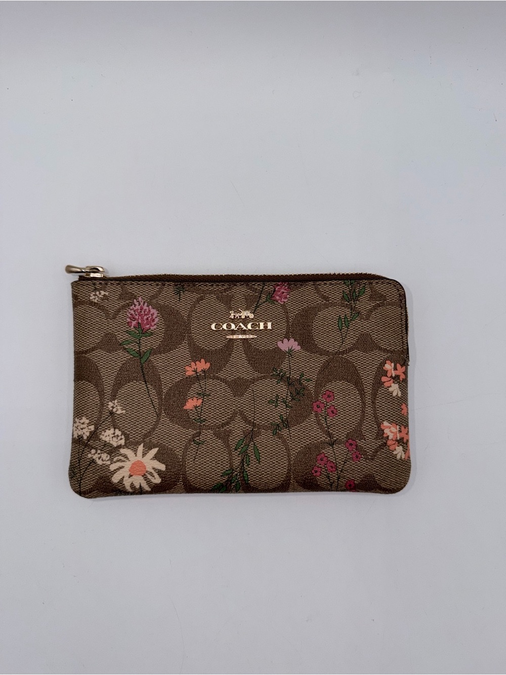 Coach Brown Floral Signature Canvas Zip Pouch